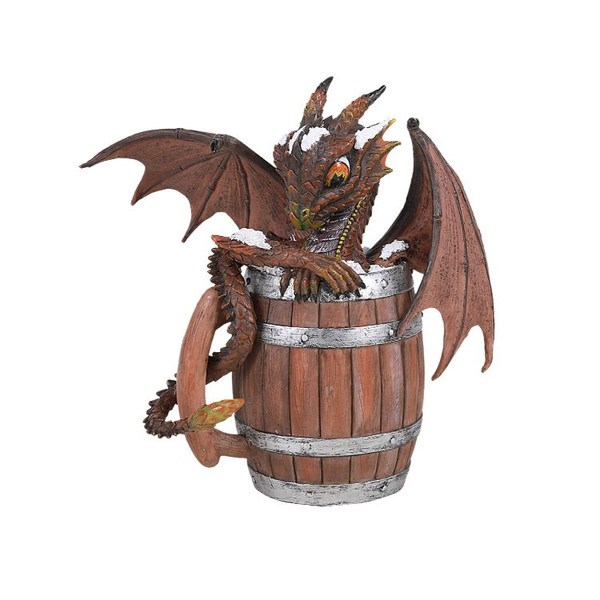 Dark Beer Dragon Sculpture Brewing Barrel Wood Statue Drinking Art